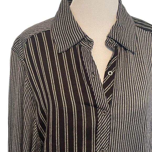 Free People Mixed Stripe Button Top Womens Small Black & Grau Tie Hem Patchwork - Picture 2 of 8